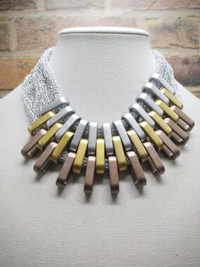 Modern Multi-Color Statement Necklace - Silver, Gold & Bronze
